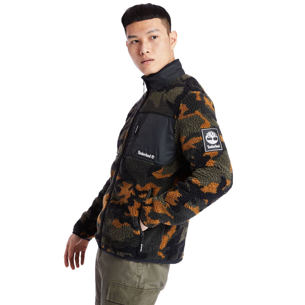 Timberland Mens Jackets Camo Recycled Fleece - Black/Green/Brown - India UY7136948